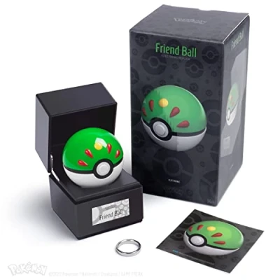 Image of The Wand Company Original Poké Ball Authentic Replica Realistic, Electronic, Die Cast with Display Case Light Features Officially Licensed by Pokémon (Friend Ball)
