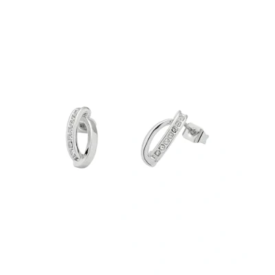 Image of Karen Millen Oval Pavé Chain Stud Earrings for Women (Silver/Crystal)