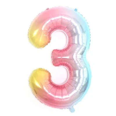 Image of Pastel Rainbow Number 3 Foil Balloon, 101cm (2 pack)