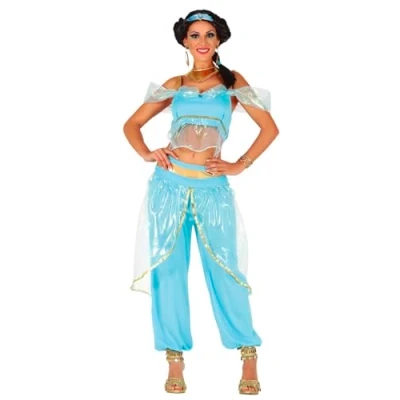 Image of Arabian princess costume Jasmine Genie Fancy Dress Blue bollywood Belly Dancer (10 12)