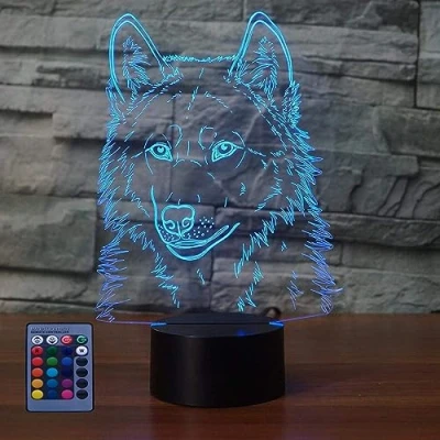 Image of HPBN8 Ltd Optical Illusion 3D Wolf Night Light Lamp 7/16 Colors Change LED USB Power Remote Control Touch Switch Kids Toys Decor Decorations Valentines Room Decoration Birthday