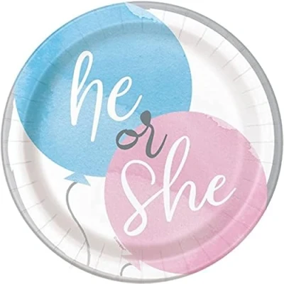 Image of Bold &amp; Beautiful Gender Reveal Dessert Plates (17cm) Dual Colored Pink Blue Design Perfect for Unforgettable Moments Celebrations 8ct