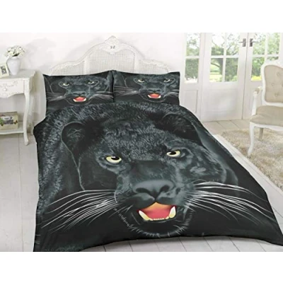 Image of Y H Yorkshire Homeware 3D Print Animal Printed Duvet Cover Set Single Double King Size Bedding Sets (Black Panther, Single)