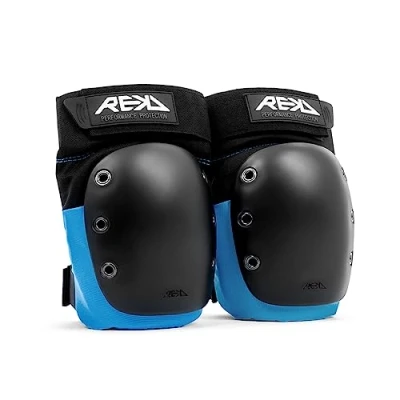 Image of REKD Ramp Knee Pads Black/Blue S, Impact Resistant Heavy Duty Neoprene for Action Sports, Adjustable Straps, Breathable Material, Shock Absorption, Unique Ergonomic Fit Comfort and Safety