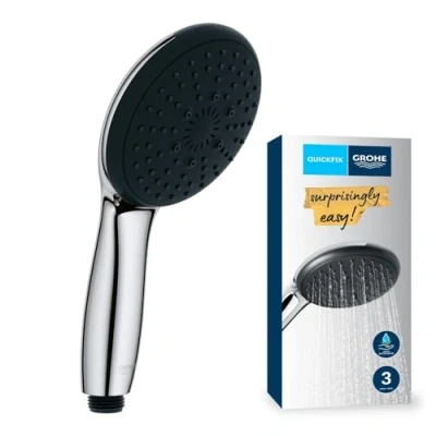 Image of GROHE Vitalio Start 110 Hand Shower (Round 11 cm Head 3 Sprays: Rain, Jet and Massage, Anti Limescale System, Silicone Ring, Universal Mounting Water Saving), Chrome, 26031001