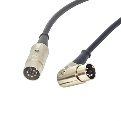 Image of Angled Midi Lead. Pedal Board Cord, Keyboard, Synth, Foot Switch Cable. 5 Pin Din (1m, Black)