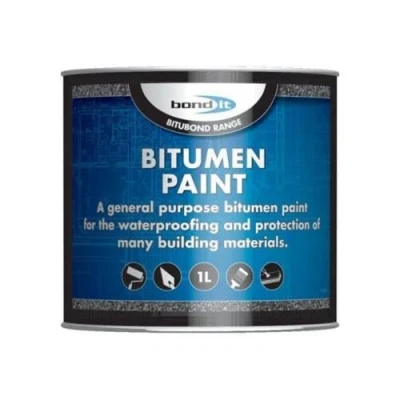 Image of Bond It Black Bitumen Paint Weatherproof Roof Protection Sealant Metal Rail Felt Waterproofing Protective Wood 1L