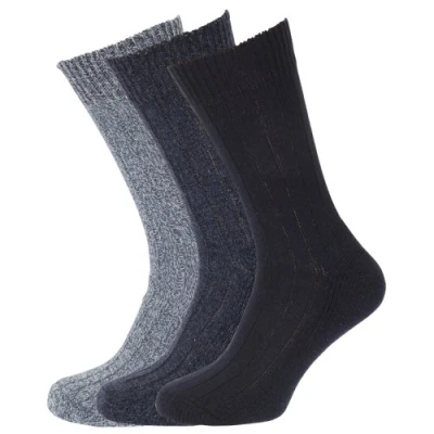 Image of Mens Wool Blend Socks With Padded Sole (Pack of 3) (UK Shoe 6 11, EUR 39 45) (Shades Blue)