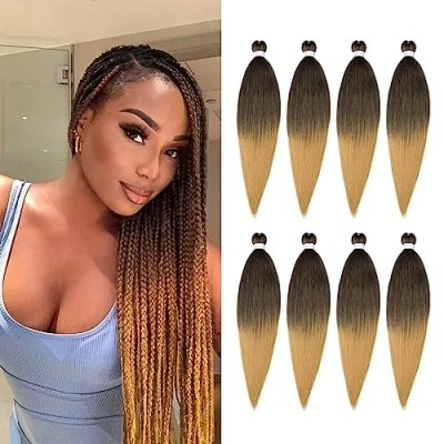 Image of ShowJarlly Pre Stretched Braiding Hair 8Packs/Lot Yaki Texture Extensions Professional Soft Synthetic Fiber Easy Braids Crochet Braid DIY Box (26inch,T4/27#)