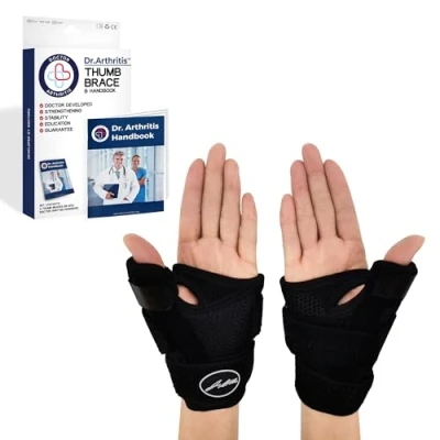 Image of Doctor Developed Thumb Support Brace &amp; Witten Handbook/Thumb Splint/Trigger Brace/Thumb for Arthritis Spica Splint Right Hand/Left (Black, Pair)