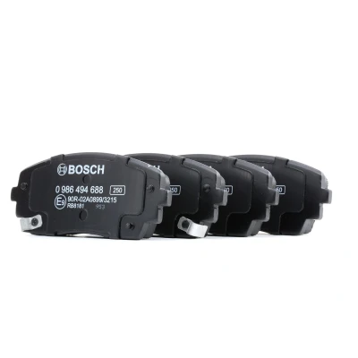 Image of 581011YA00, 581011YA30 Brake pad set BOSCH 0 986 494 688 Low Metallic with acoustic wear warning anti squeak plate KIA: Picanto II