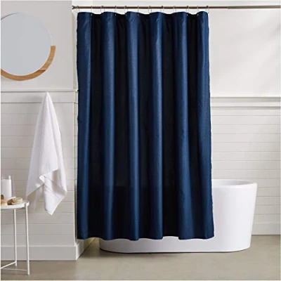 Image of Amazon Basics Waffle Texture Shower Curtain, 183 x cm, Navy Blue