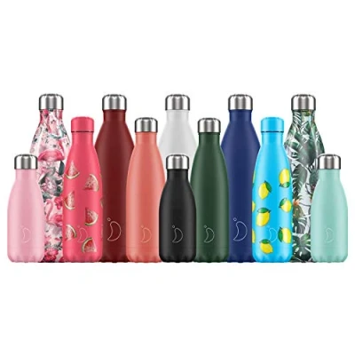 Image of Chilly&#039;s Stainless Steel Water Bottle Reusable Leak Proof, Sweat Free Leaves 500ml