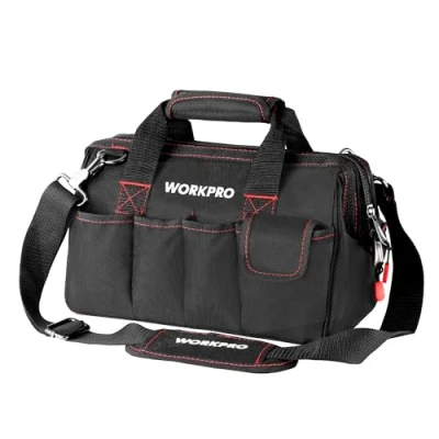 Image of Workpro W081020A Close Top Wide Mouth Storage Tool Bag, ,Black&amp;red,12 inch