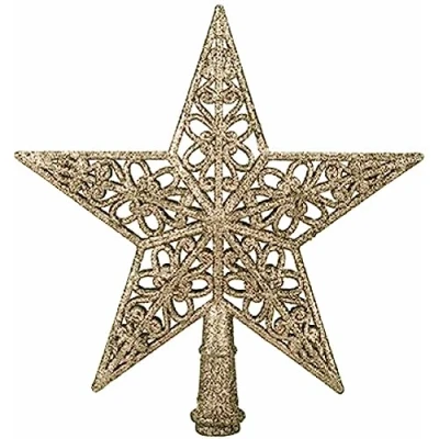Image of DITZY DOLL CHRISTMAS TREE TOPPER STAR CHAMPAGNE 5 Tip 20 cm Sparkle Glitter Festive Xmas Decoration