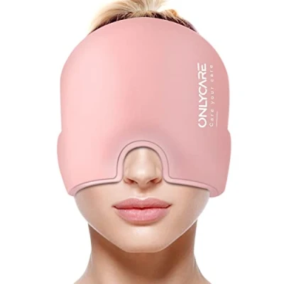 Image of ONLYCARE Migraine Relief Cap, Upgraded Odorless Ice Head Wrap, Headache Hat for Migraine, Pink