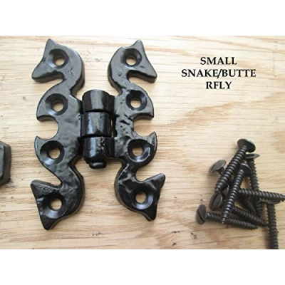 Image of IRONMONGERY WORLD® 1 Pair CAST Iron Black Antique Kitchen Cabinet Cupboard Door GATE Hinges (Small Butterfly/Snake)