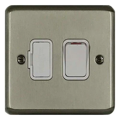 Image of Deta 1913SCW Switched Spur Connection Unit 13 Amp Satin Chrome/White Inserts