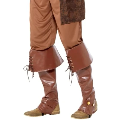 Image of Smiffys Deluxe Pirate Bootcovers, Brown , Fancy Dress, Dress Up Accessories