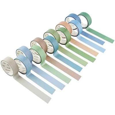Image of YUBX Washi Tape Set of 12 Rolls Adhesive Decorative Glitter 15 mm Wide (Green Large)