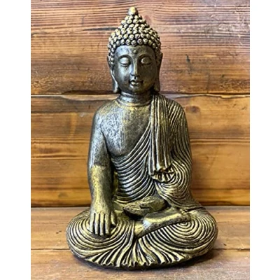 Image of STONE GARDEN LARGE GOLD BRONZE MAZE ROBE BUDDHA GIFT CONCRETE ORNAMENT