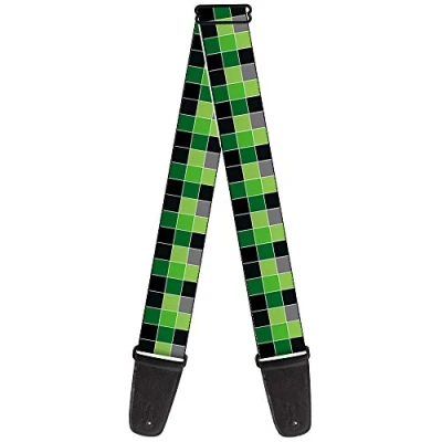 Image of Buckle Down Guitar Strap Checker Mosaic Green 2 Inches Wide
