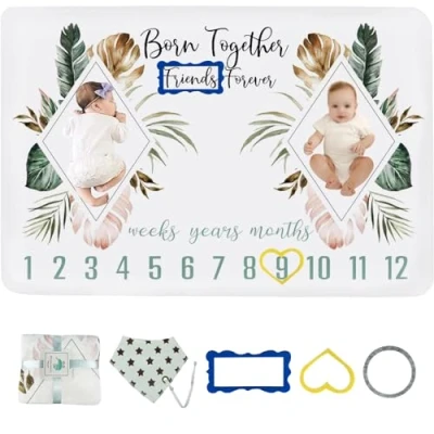 Image of wocharm Baby Milestone Mat Blanket photo prop with floral numbers Newborn Boy Girl Gift(Prismatic)