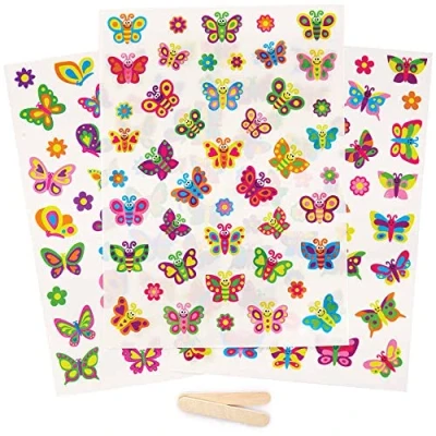 Image of Baker Ross FC897 Butterfly Rub On Transfer Stickers Pack of 135, Stickers, Kids Waterproof Crafts Ceramic Wood and Paper