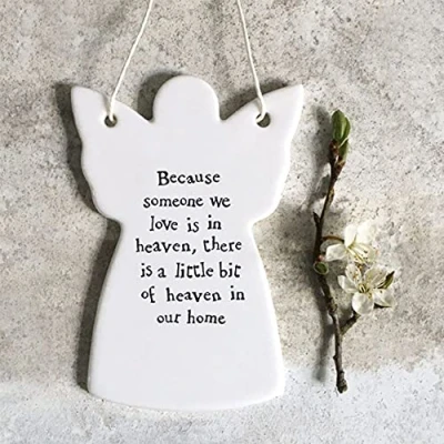 Image of East of India Porcelain Sentimental Angel with Words, Hanging Plaque, Thinking You Gift, Keepsake