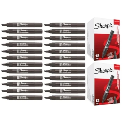 Image of Sharpie W10 Permanent Markers Chisel Wedge Tip Black Ink Pack of 24