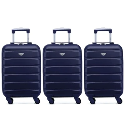 Image of Flight Knight Set of 3 Premium Lightweight 4 Wheel ABS Hard Case Suitcases Cabin Carry On Hand Luggage Approved for Over 35 Airlines Including easyJet, Maximum Size KLM &amp; Air France 55x35x25cm