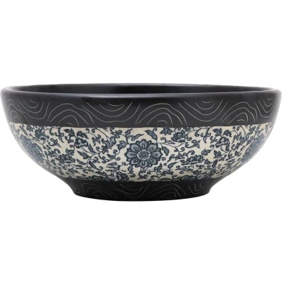 Image of &#039;vidaXL Countertop Basin, Ceramic Wash Vanity Sink, Above Counter Installation, Black and Blue Colour, Round in Design, 41x14 cm Dimensions