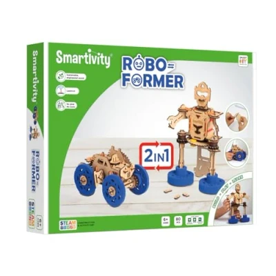 Image of Smartivity Roboformer Wooden Construction Set, 2 in 1 Robot &amp; Vehicle, 83 Pieces, Ages 6+