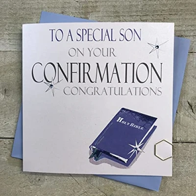 Image of To a Special Son on your Confirmation Congratulations Card Blue Holy Bible