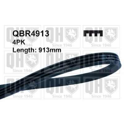 Image of FS1218381, JE7415907 V ribbed belt QUINTON HAZELL QBR4913 913mm 4 NISSAN: Skyline Coupe, Patrol GR 5 SUV, ALMERA 1 Hatchback, BMW: 7