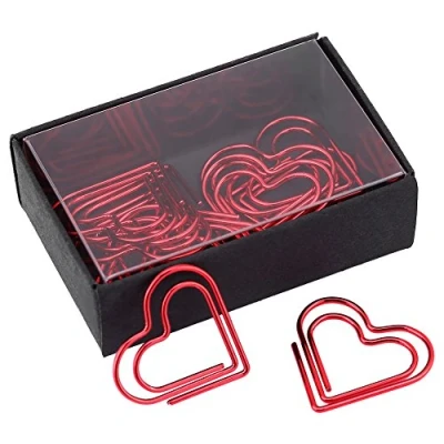 Image of Love Heart Shaped Paper Clips, Bookmark Marking Document Organizing Clip, Stationery Page Marker DIY Creative Bookmarks (Red)