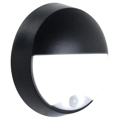 Image of Luceco EBEE10P40 01 LED Eco Round Eyelid Bulkhead, with PIR Sensor, 10 Watts, Black Aluminium