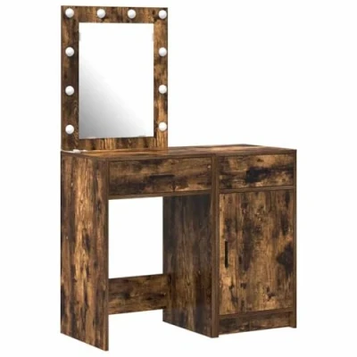 Image of vidaXL 2 Piece Dressing Table Set with LED in Smoked Oak Engineered Wood