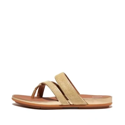 Image of Fitflop Women&#039;s Gracie SHIMMERLUX Strappy Toe Post Sandals, Platino, 3 UK