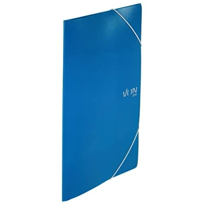 Image of Von Leitz 30070035 A4 Folder with Elastic Band, Polypropylene Plastic, for 150 Sheets, 3 Flaps, Modern Print, Lightweight School and Home, Pack of 5, Blue