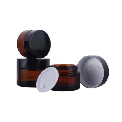 Image of 2PCS 100ML/100G Brown Glass Refillable Make Up Jars with Liners and Screw Black Cap Empty Face Cream Lip Balm Storage Container Pot Bottle Jar for Beauty Essential Oils Cosmetic Lotion (100ml)