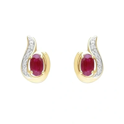 Image of Ivy Gems 9ct Yellow Gold Oval Ruby and Diamond Stud Earrings