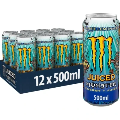 Image of Monster Energy Juiced Aussie Style Lemonade Caffeinated Drink with Refreshing Citrus Flavour in Practical Disposable Tins (12 x 500 ml)