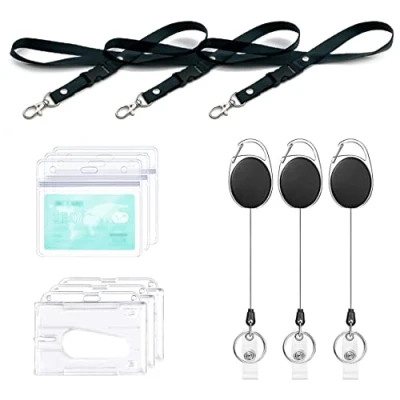 Image of Retractable Keyring, 3 Set Includes with Lanyard Badge Holder,Reel Clip,Clear Holders,Waterproof ID Card Holder for Clip,id Credit Cards,Transport (3 Set)