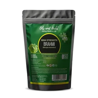 Image of High Strength Brahmi Capsules 5000MG 60 Caps No Fillers or Binders 100% Natural and Gluten Free Vegan Made in UK Prepared by Phd Scientist