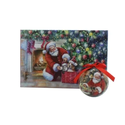 Image of Festive Christmas Xmas Hanging Decoupage Baubles With Ribbon Presentation Box Trinket Santa Reindeer Tartan Red Robins Set Home Decorations Tree Decor (Santa and Gifts)
