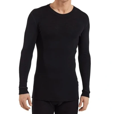 Image of DILLING Men&#039;s Merino Wool Base Layer Long Sleeve Thermal Top Black M