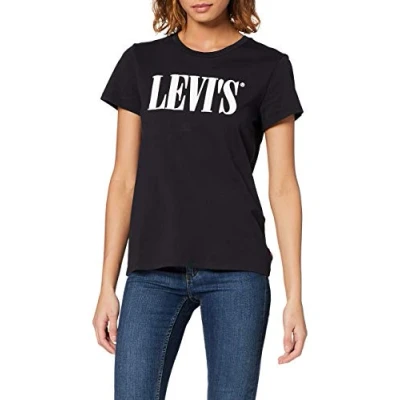 Image of Levi&#039;s Women&#039;s The Perfect Tee Serif Logo T Shirt, Caviar, XXS