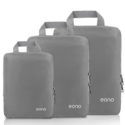Image of Eono Compression Packing Cubes, Luggage Organiser Set, Extensible Suitcase Organiser, Organisers for Suitcases, Cubes Travel or Home Storage Grey, 3 Set