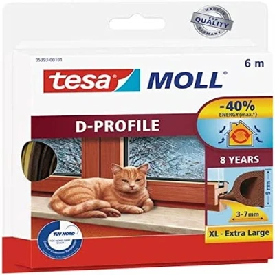 Image of tesamoll D Profile Seal Self Adhesive Rubber Draught Excluder for Insulating Gaps in Windows and Doors Brown 6 m x 9 mm